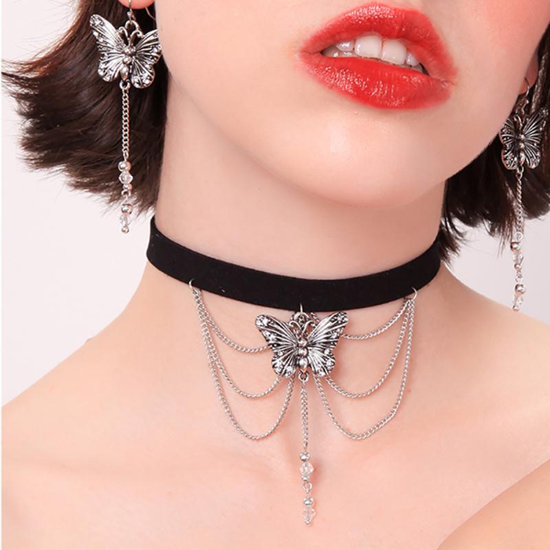 

Dawapara Women Fashion Vintage Chokers Necklaces Leather Chain Alloy Animal Butterfly Tassel Pendant Chokers Necklaces