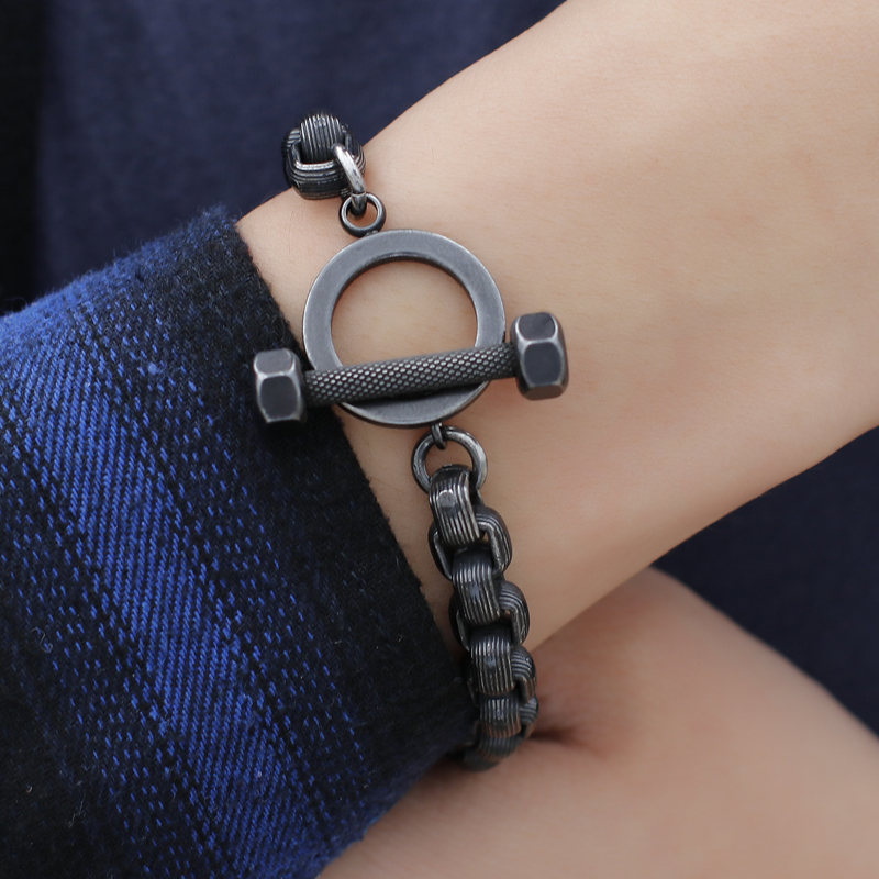 

2020 Vintage black stainless steel Box Link chain bracelet Fitness bracelet 8mm 8.55'' xmas gifts jewelry free shipping