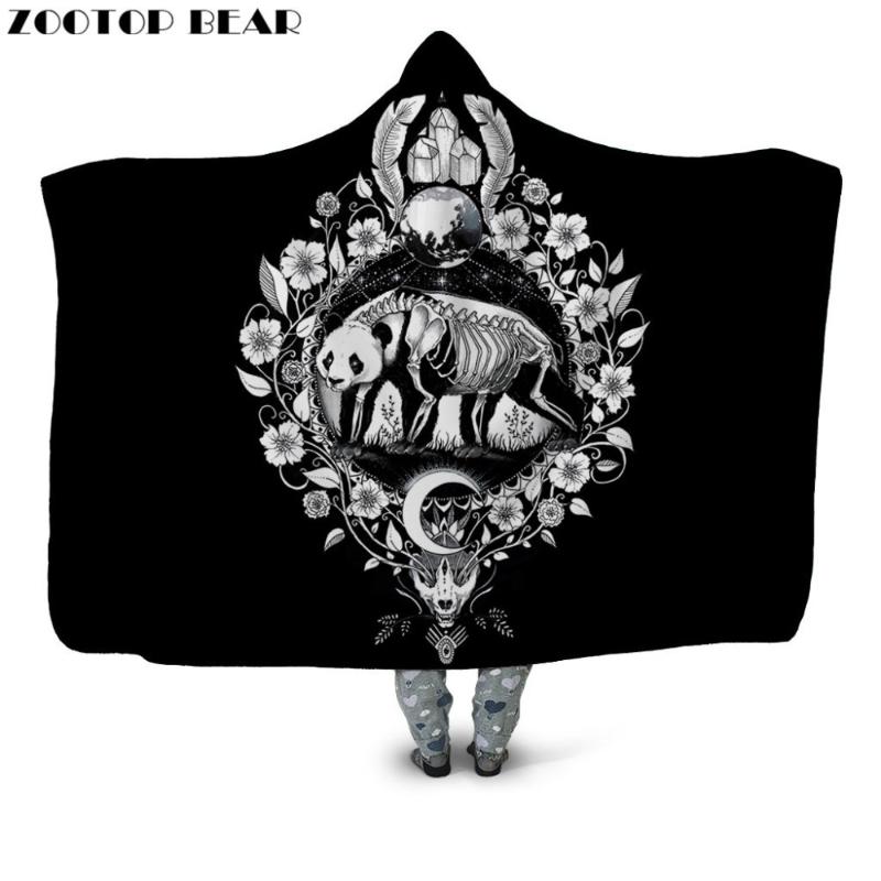 

Panda Animal Hooded Blanket Microfiber Fleece Couple Wearable Adult Fashion Flower Soft Throw Blankets Portable 3D print Bedding