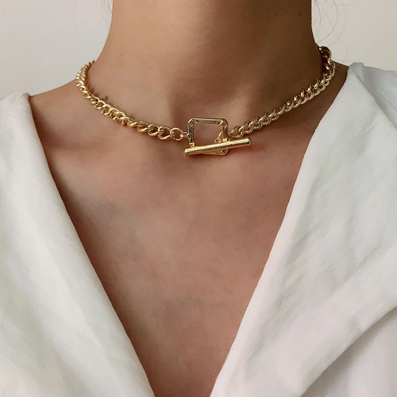 

2020 Vintage OT Clasp Chain Chokers Necklaces for Women Punk Jewelry Square Pendant Necklace Statement Bijoux Wholesale
