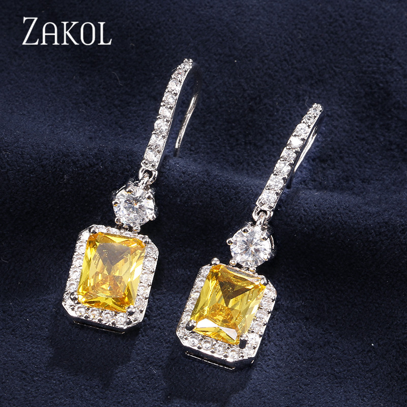 

ZAKOL Trendy Zircons Top Quality Cubic Zircon Drop Hooks Earrings Big Square Stone Jewelry For Wedding Gift Accessories FSEP2047