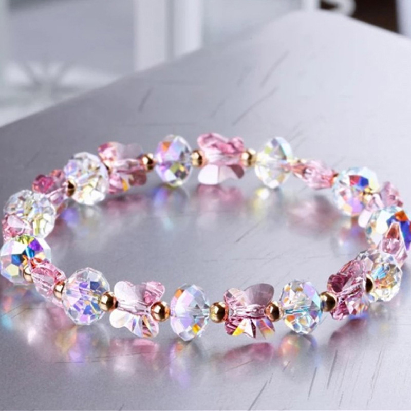 

Fashion Trendy Colorful AB Butterfly Crystal Beaded Bracelets Women Sweet Temperament Handwork Bracelet Charms Jewelry Making