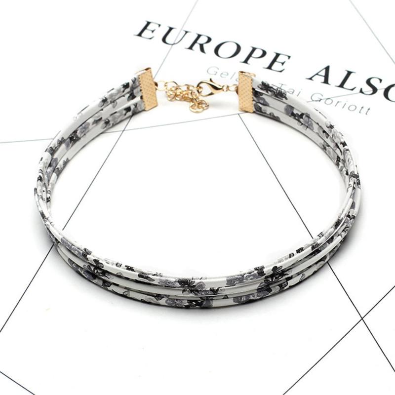 

2020 New Style Female Necklace Multi-Layer Flower Pattern Leather Rope Necklace Choker Collar Chain