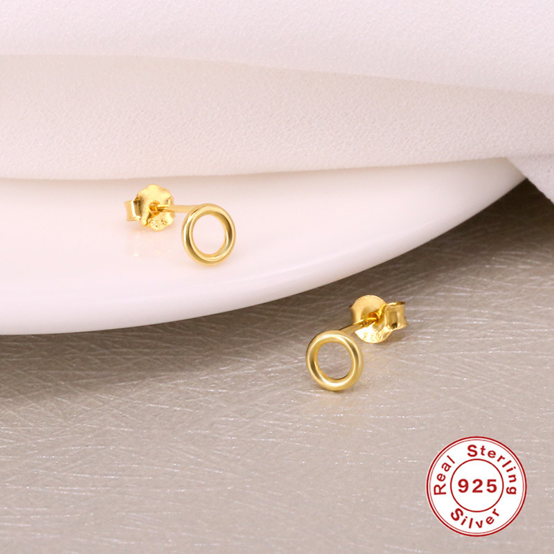 

junerain brand designer 100% 925 sterling silver hollow circular small stud earrings for women fashion designer women simple earrings, Golden;silver