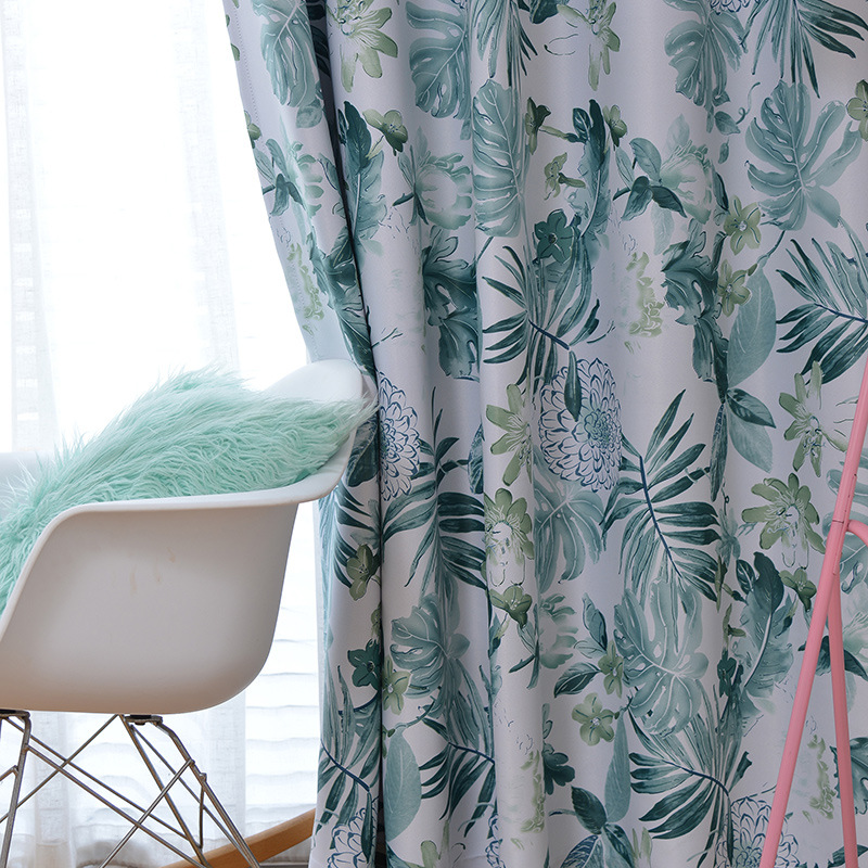 

Gemstone Leaf Printing Northern European Modern Simple Printing Curtains for Living Room Bedroom High Shading, Tulle
