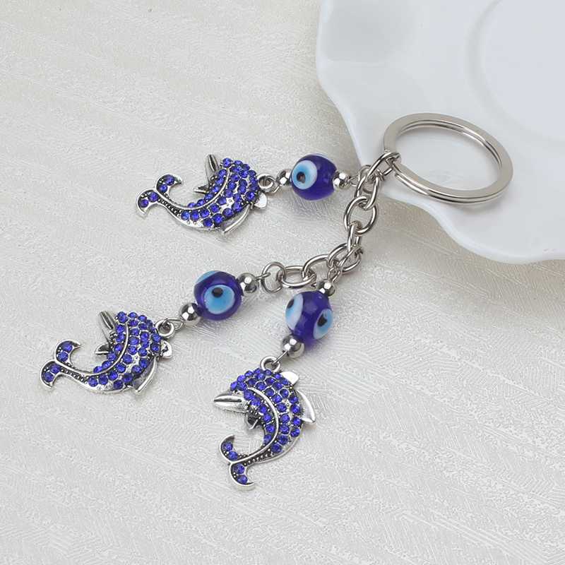 

1pc Lucky Blue Evil Eye Charms Keychain Crystal Dolphin Pendent Tassel Key Chain Alloy Car Key Chain Women Fashion Jewelry Gift