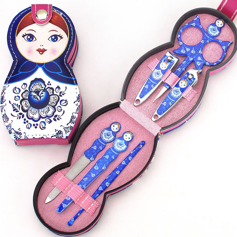 

100 sets Russian Doll Manicure & Pedicure Set Nail Clippers Scissors Grooming Tools Tweezers Wedding Favor Gift