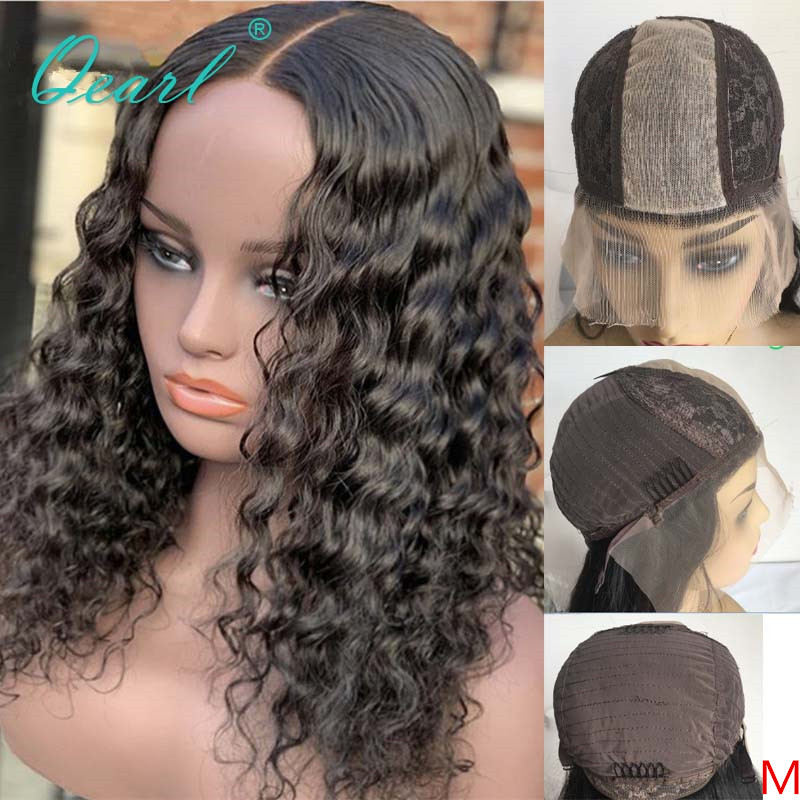 

Curly Human Hair Wig 2x5 Silk Scalp Top Lace Wigs Malaysian Remy Hair Deep Part Hidden Knots for Women 150% Qearl, Natural color