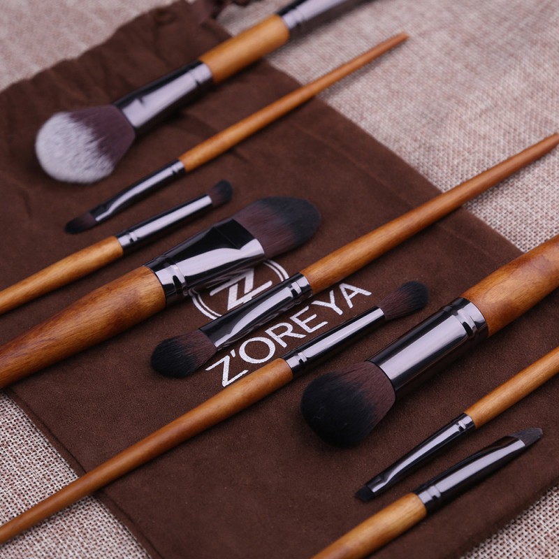 

9 Pcs Imitation Walnut Brushes Set Concealer Eyebrow Portable Brush Foundation Powder Blush Cosmetics Tools