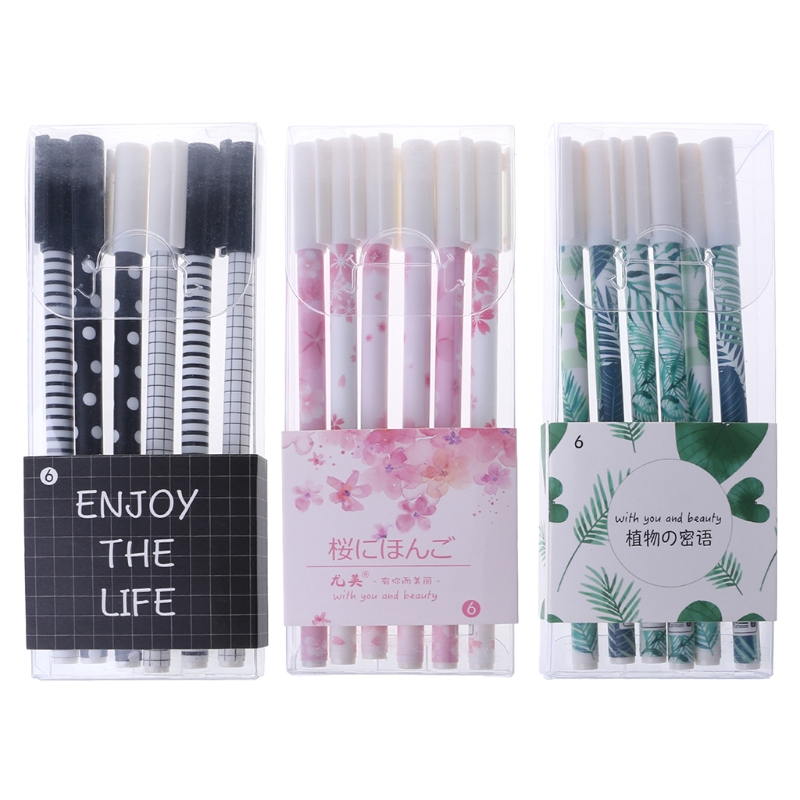 

6pcs Green Plants Sakura Gel Pen Kawaii School Office Supply Stationery Gift