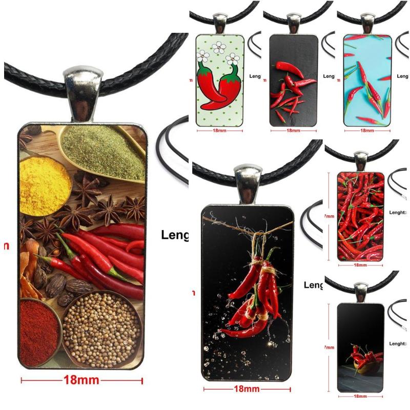 

Jewelry With Steel Plated Glass Cabochon Choker Long Pendant Rectangle Necklace For Child Sweet Pepper And Red Pepper