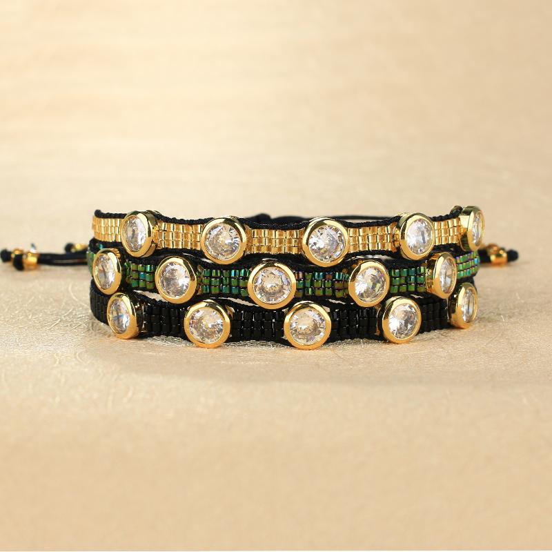 

KELITCH Bright Sparkly Crystal Charm Bracelets Bangles Handmade Miyuki Seed Beaded Strand Bracelets Jewelry