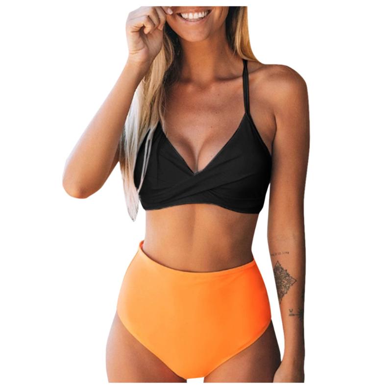 

Women Sexy Bikini Solid Backless Strap Push Up Bikini Set Two Piece Swimsuit Swimwear Sexy Beachewear Bathing Suit 2020 X0325, White