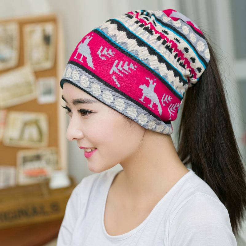 

1PC New Spring& Autumn Fashion Hip-Hop Beanies Printed Pattern Multi Purpose Baggy Hat Unisex Scarf Warm Winter Hats for Women, Red