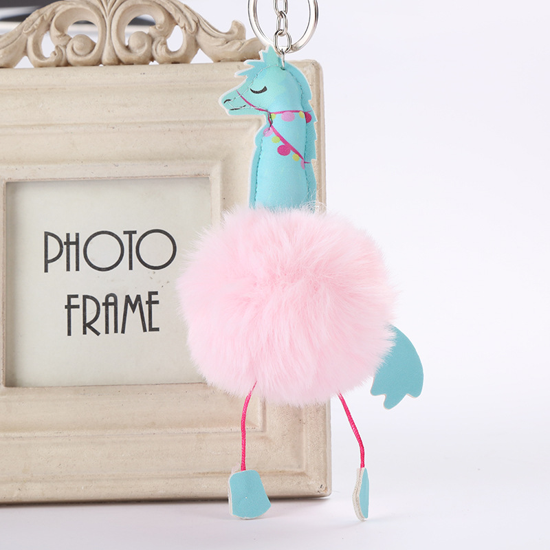 

Fluffy Alpaca Car Keychain Pendant Pompom Ball Key Chain Girls Pompom PU Alpaca Pom Pom Ball for Women Keyring Christmas Gift