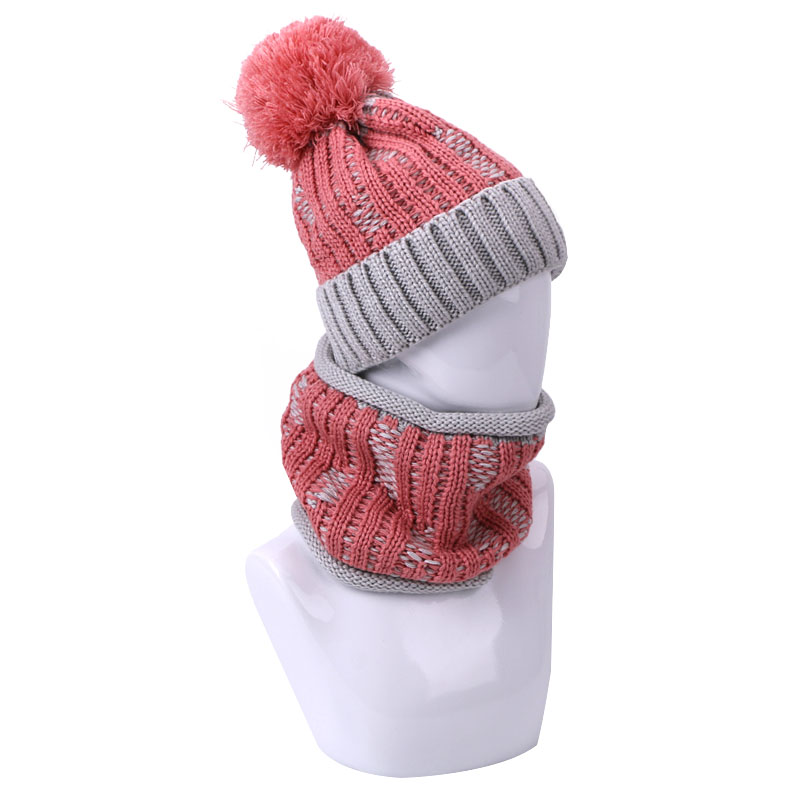 

Two pieces Hat Scarf Set Beanie Cap Women Hats Girls Caps Fake Pompon Warm Winter Knitted Skullies Beanies Ring Scarf Bonnet Set
