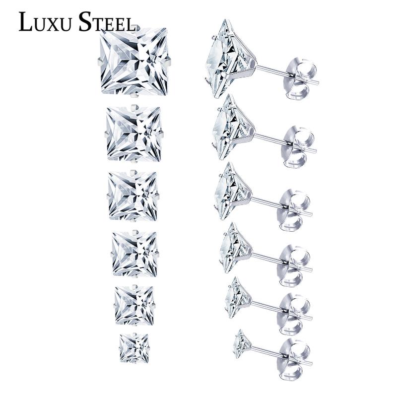 

LUXUSTEEL Earrings Sets Stainless Steel Square White Pink Blue Green Black Crystal Stud Earrings Brinco Party Bijoux