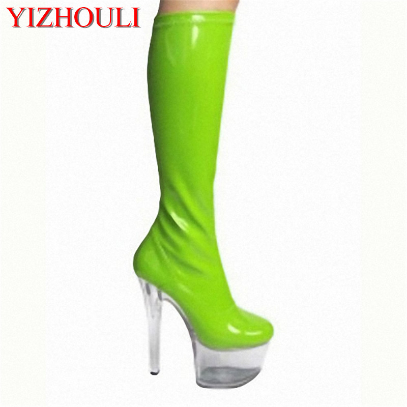 

17cm high-heeled shoes boots 7 inch Womens Knee High multicolor Faux Leather Cuff Black cosplay sexy boots