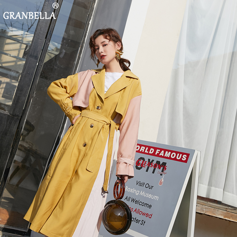 

2020 Autumn New Korean Style Temperament Windbreaker for Women Casual Women Clothing Patchwork Trench Coat With Belt, As pic