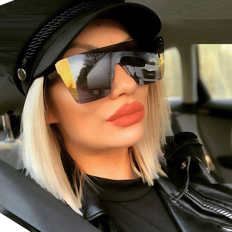 

Fashion Flat Top Mirror Sunglasses For Women One-piece Shades Women's Rimless Sun Glasses Square Black Glasses Men