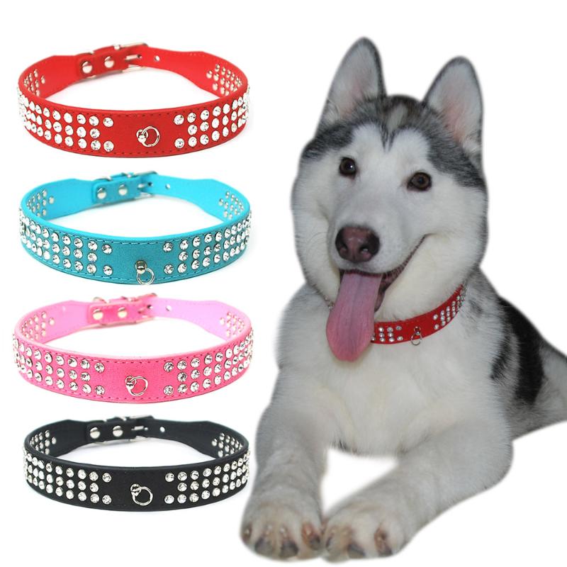

Bling Rhinestone Dog Collars Adjustable Leather Soft Suede Leather Collar for Large Dogs