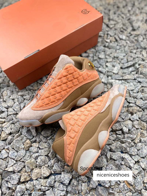 

CLOT X 13 XIII Jumpman Terracotta Warriors Kids Men basketball shoes 13s Low Sports Sneakers Grey And Olive Suede Athletic Top Qaulitys