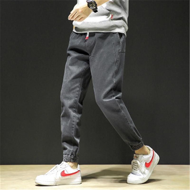 

Man Elastic Waist Slim Trousers Hot Fashion Trend Drawstring with Pockets Casual Jeans Designer Male New Loose Mid Waist Cargo Denim Pants