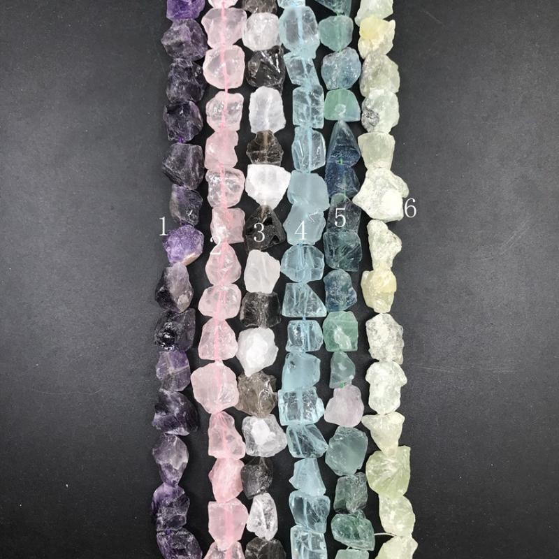 

23-26pcs/strand,6Stone Choice Raw Crystal Nugget Beads,Irregular Rough Amethysts Rose Smoky Blue Quartz Fluorite Pendant Jewelry