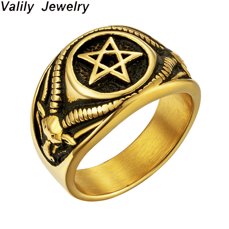 

Valily Stainless Steel Pentagram Rings Satan Baphomet Goat Devil Demon Ring Vintage Jewelry for Man women Wholesale Jewelry