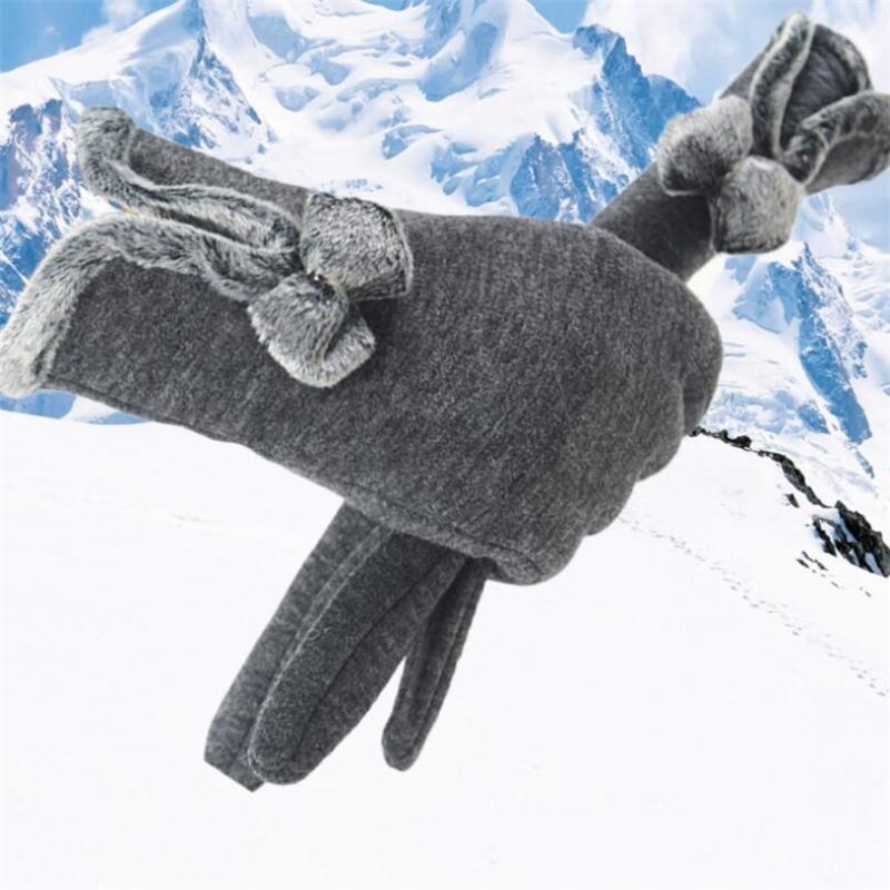 

INDJXND Double Warm Gloves Winter Knitted Wool Thicker Cashmere Velvet Warm Black Gloves Ladies Cute Women Solid Mittens Guantes