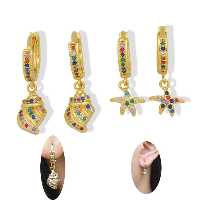 

Gold Filled Conch Shell Earring Small Zircon Earring Huggies Bohemian Jewelry pendientes dorado Rainbow Sea Star Earrings Hoops