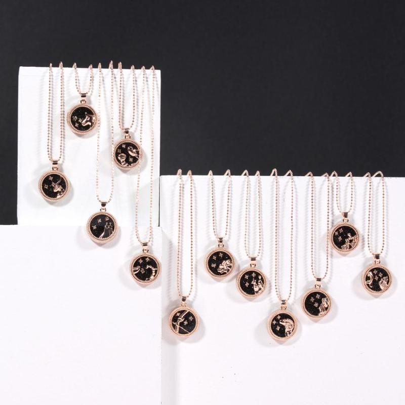 

Zodiac Sign Charm Black White Resin Necklaces Jewelry Choker Necklace 12 Constellation Pendant Rose Gold Necklace Birthday Gifts