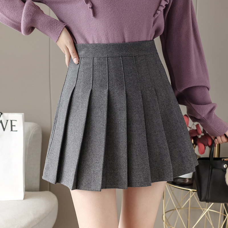 

Korean Insititute Wind High Waist Pleated Mini Skirt Women Autumn Winter Casual Short Skirts Womens Cute Skirt, Black