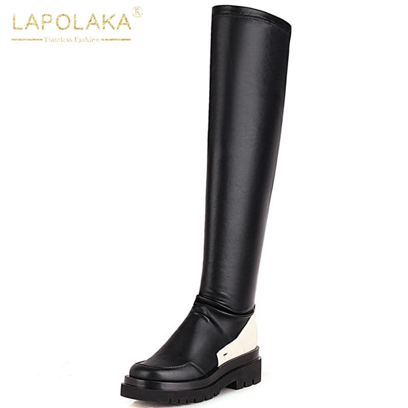 

Lapolaka 2020 Fashion New Top Quality Over The Knee Boots Women Shoes Platform Soft Increasing Heels Spring Boots Ladies, Black