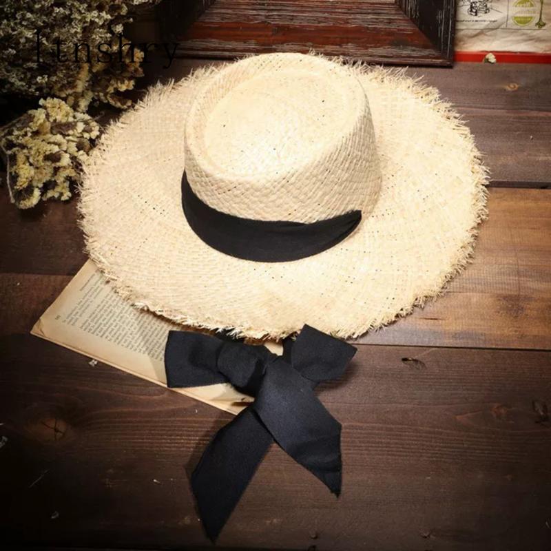 

Hand made Fashion Women Summer Hats Sun Hat Large Wide side Raffia Straw Hat Ribbon Beach Caps Fashion Ladies Floppy Panama