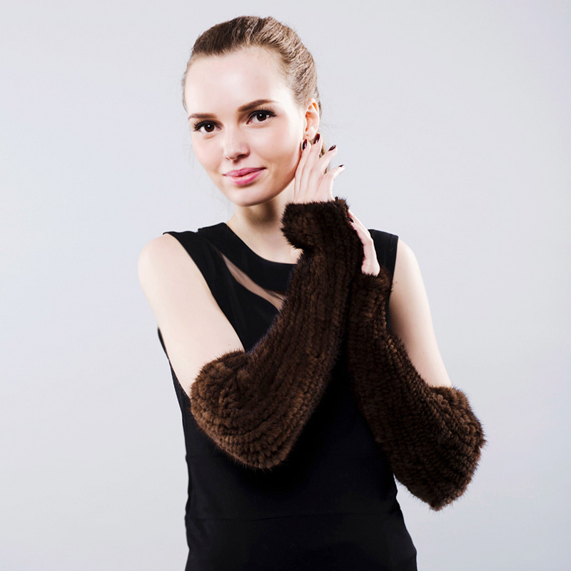 

Fingerless Gloves 40cm for Women Real Fur Female Gloves&Mittens Black Brown Brand Knitted Natural Fur Glove 2020 New