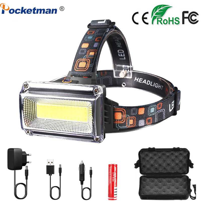 

8000LM COB Headlight Headlamp waterproof DC rechargeable head lamp head power by 1*18650 battery for running camping