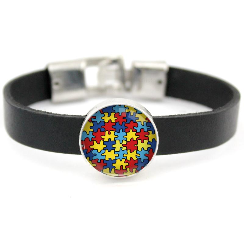 

Breast Cancer Autism Puzzle Awareness Bracelets Cure Childhood Cancer Orange Pink Ribbon Leather Bracelets Women Men Jewelry