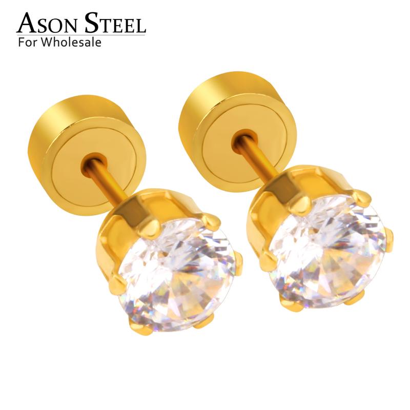 

Stud ASONSTEEL Small Round Cubic Zirconia Size 3mm To 5mm Gold/Silver Color Earrings Stainless Steel Anti-allergy Jewelry Women