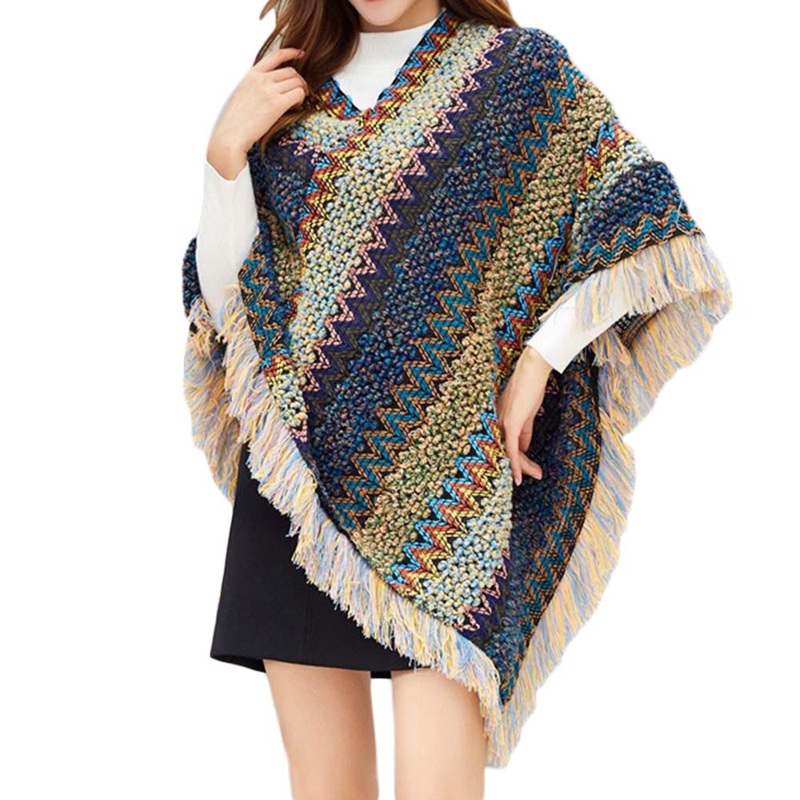 

Autumn Spring Knitting Fashion Pullover Capes Warm Tassel Boho Colorful Pullover Casual Women Sweater Tassel Solid Jumper Scarf