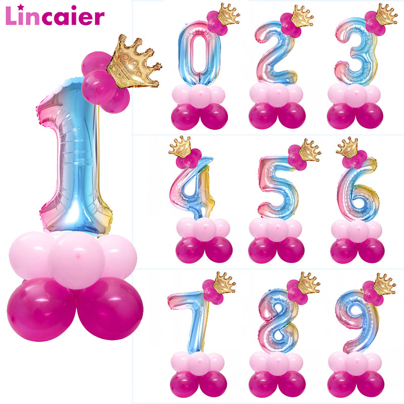 

13Pcs Number Balloons Birthday 1 2 3 4 5 6 7 8 9 Years Old 1st 2nd 3rd 4th 5th 6th 7th Baby Girl Princess Kids Party Decorations