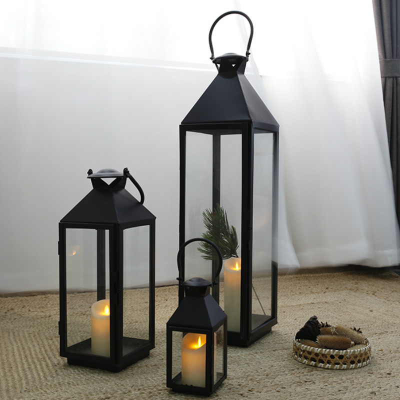 

Windproof Black Metal Candle Holder Glass Outdoor Simple Large Nordic Candle Holder Metal Glazen Kandelaar Candelabra JJ60ZT