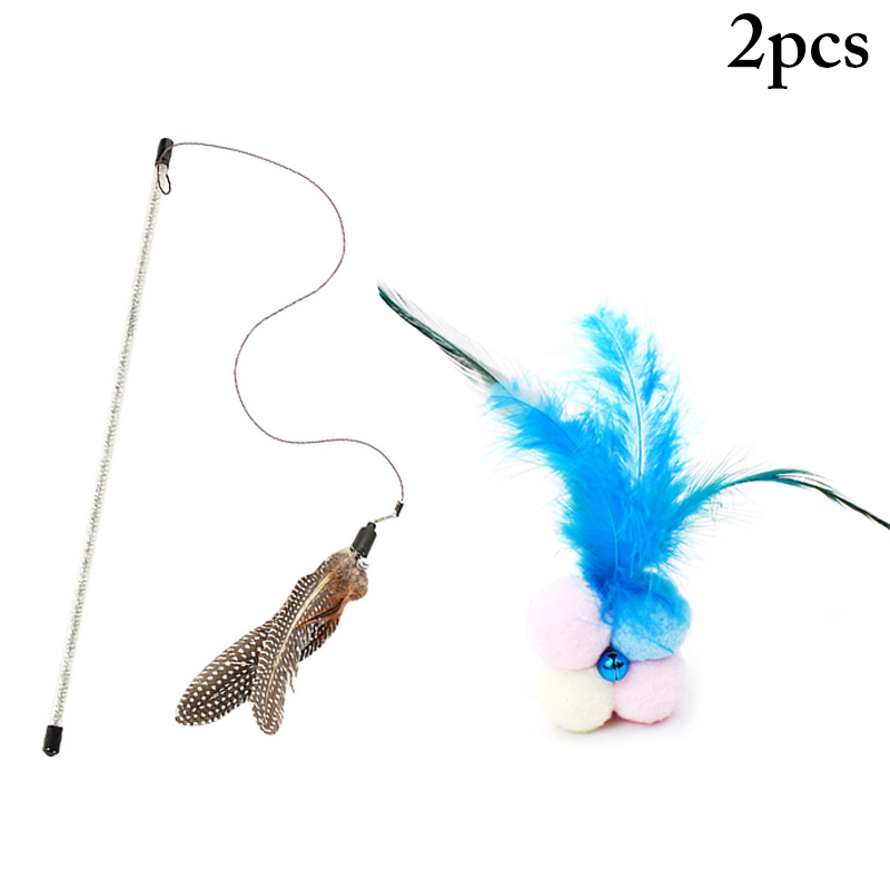 

Cat Teaser Toy Interactive Bell Faux Feather Cat Wand Toy Funny Favor Playing Training Toys with Pompom Ball