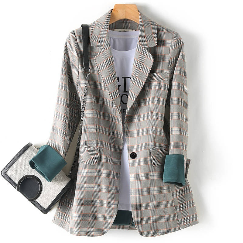 

Vintage Plaid Women Blazers Jackets 2020 NEW Spring Autumn Business Office Suits Ladies Long sleeve Casual Female Blazers Coat, Gray grid