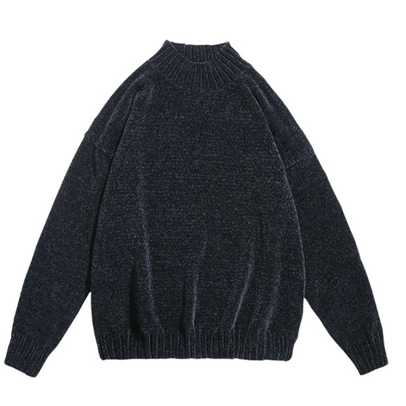 

2020 Men's New Style Chenille O-neck Knit Long Sleeve Soft Polyester sweater, Black
