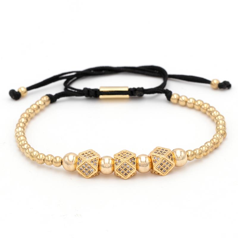 

2020 Geometric Faced Crystal Rivets Charms Bracelets For Women Men Copper Beaded Bracelets Male Accessories Pulseira Masculina