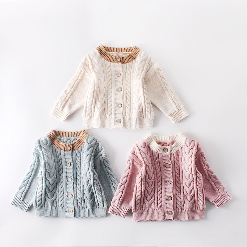 

New 5Colors 0-3Years Children's Girl Knitted Outwear Sweaters Long Sleeve O-Neck Solid Soft Coat For Cute Baby Girl Clothing