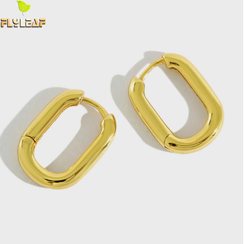 

925 Sterling Silver 18k Gold Oval Hoop Earrings For Women Korea Popular Student Girl Gift Fine Jewelry Flyleaf