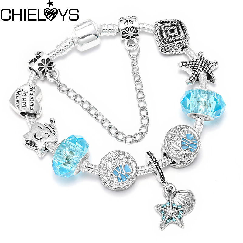 

CHIELOYS Fashion Crystal Star Brand Charm Bracelets & Bangles Blue Bracelets for Women Jewellery Pulseira Feminina Gift