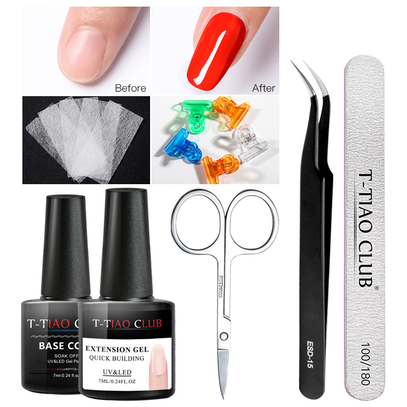 

Fiber Poly Nail Extension Builder UV Gel Tools Kits Set Nail File Scissors Gel Slice Brush Nails Base Top Coat Art Tips